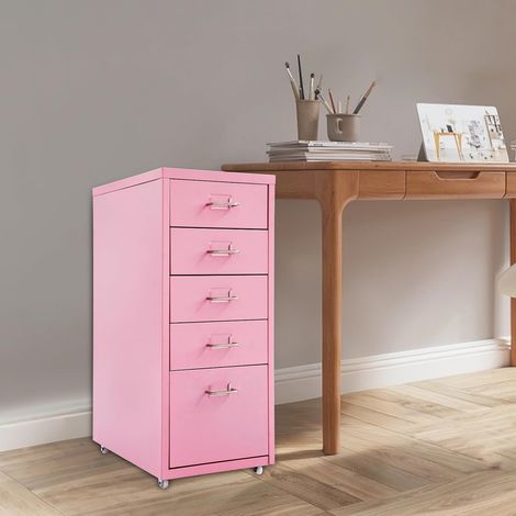 Mobiler Aktenschrank mit 5 Schubladen & Rollen - Rollcontainer aus Metall, 50kg Traglast Schreibtisch Unterschrank, 41x28x69cm (BxTxH) Büroschrank für Homeoffice & Wohnzimmer (1/5)