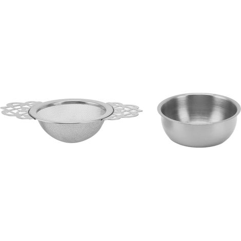 Teesieb aus Edelstahl mit Auffangschale, Doppelgriffen und wiederverwendbarem Feinfilter zum Aufbrühen und Kochen (1/5)