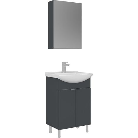 Ensemble Meuble Vasque avec Miroir (2 Pièces) "Purus 55" - 55 x 50 x 83 cm - Matte Anthracite (1/3)