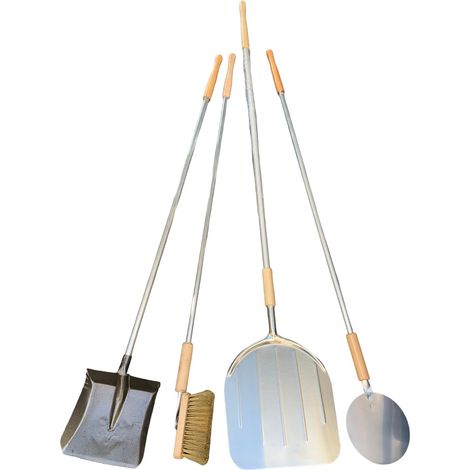Pale per pizza rettangolare in alluminio 32x34 cm spazzola tonda pala cenere 4 pz manico in alluminio terminale in legno di faggio