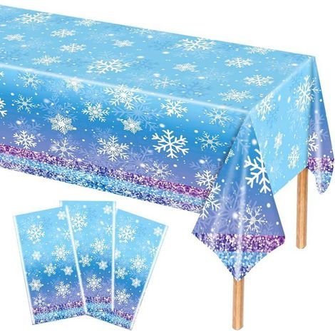 Set of 3 snowflake-shaped tablecloths - 137 x 274 cm - Snowflake pattern - Winter party decorations