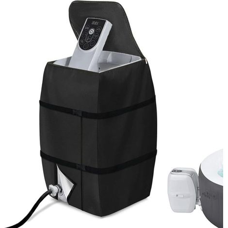 Copertura impermeabile per riscaldatore – resistente ai raggi UV e agli agenti atmosferici, adatta per pompe per vasche idromassaggio gonfiabili, dimensioni: 43×38×54 cm, nera. (1/2)