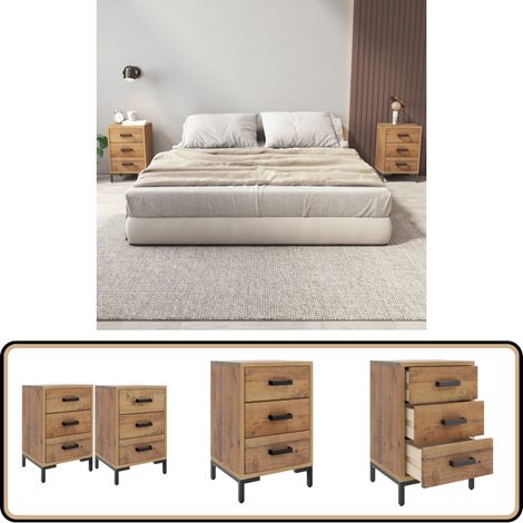 Nachttische 2 Stk. 40x30x55 cm Massivholz Kiefer - Massiver Holzmöbel - Kiefernholz - Nachttisch - Wohnzimmerdeko - Vintage Stil
