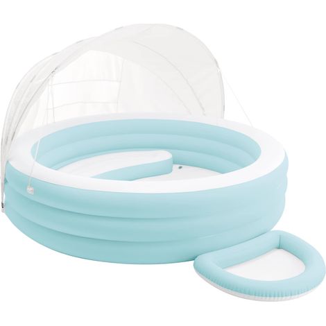 Pool Lounge Float with Canopy Light Blue and White PVC and PET INTEX