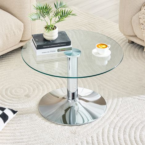 Table basse ronde en verre trempé 70 cm – table d'appoint moderne avec piètement métallique stable, disponible en or, noir ou argent pour salon (1/5)