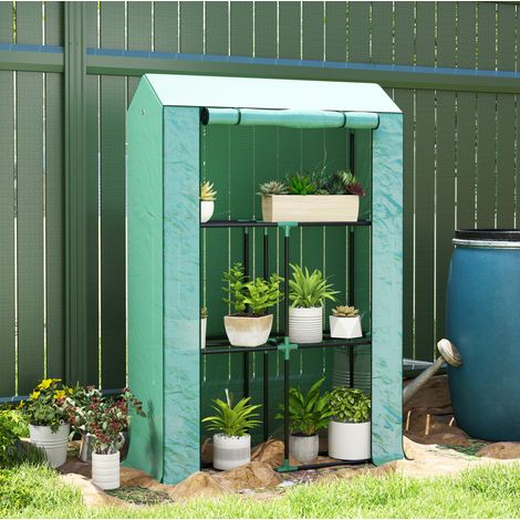 Invernadero puerta enrollable tres estantes cubierta UV acero 100x40x150cm color verde (1/5)