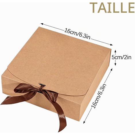 Boîtes Cadeaux avec Couvercle en Carton Kraft, 16.5x16.5x5 cm (1/4)