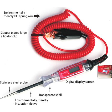Testeur de circuit numérique LCD 3-48 V avec sonde en acier inoxydable (1/5)