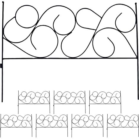 Relaxdays Beetzaun Metall, 8 modulare Zaunelemente Jugendstil, HxB 36x400 cm, Garten Beeteinfassung zum Stecken, schwarz