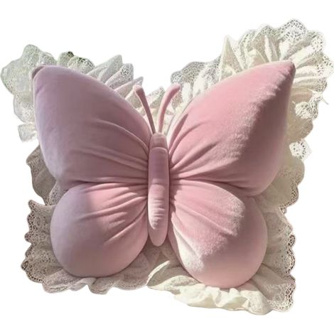 Oreiller Papillon - 40 cm x 45 cm - En Polyester Doux - Décor pour Canapé Lit Voiture - Oreiller Décoratif avec Volants en Dentelle - 1 Pièce (1/5)
