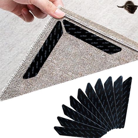 Ruban adhésif pour tapis, lot de 16 rubans adhésifs double face lavables et amovibles pour empêcher les coins du sol et de la moquette de s'enrouler—M (1/5)