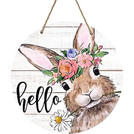 Panneau En Bois Pour Porte De Pâques - Lapin De Pâques - Décoration Murale Extérieure Intérieure - 30 cm - 1 Pièce (1/5)