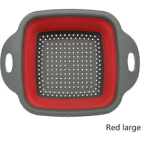 Faltbarer Silikon-Abtropfkorb, Küchenhelfer, Wasserfilter, Obst- und Gemüsekorb, quadratischer Organizer, Aufbewahrung – rot, große Größe