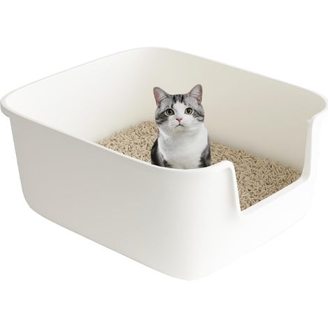 Cat Litter Tray High Splash Proof Large Open Litter Tray 49 x 42 x 22 cm for Small Cats Low Entry Litter Tray (White) (1/5)