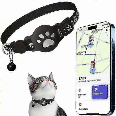 GPS-Tracker für Katzen ohne monatliche Gebühren, kompatibel mit Airtag und Android-Geräten, reflektierendes, wasserdichtes Halsband mit Sicherheitsverschluss Schwarz und Schwarz (1/5)