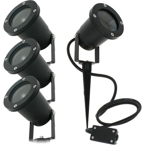 Arum Lighting lot 4 spots à piquer IP65 – Fonte aluminium noir, câble 120 cm, compatible GU10 5W