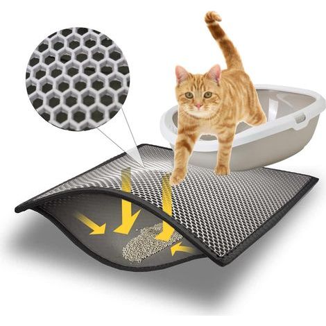 Katzenstreumatte – Doppellagige Katzenstreumatte – Wabenmuster, wasserdicht und rutschfest, für Zuhause, Grau, 33 x 50 cm (1/5)