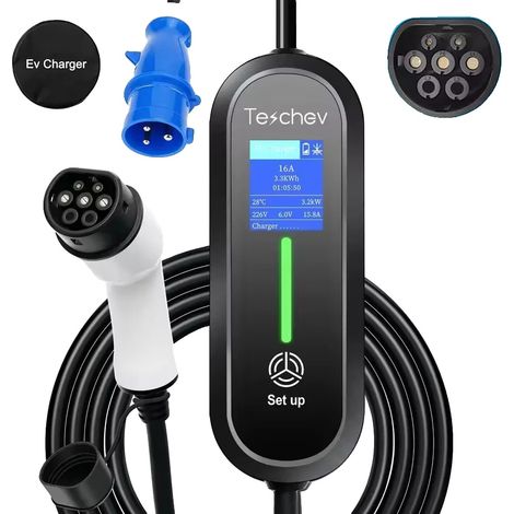 Cargador para vehículos eléctricos, corriente de carga ajustable, resistente a la intemperie IP55, nuevo, 32 A, 7 kW, tipo 2 (1/2)