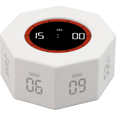 Minuterie octogonale Cube de productivité de bureau avec capteur G pour tâches de travail, étude, cuisine 1 3 5 15 30 60 90 minutes, compte à rebours personnalisé blanc (1/5)