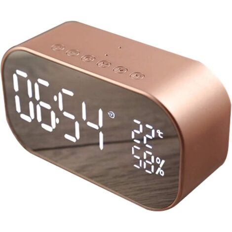 Radio-réveil numérique, haut-parleur Bluetooth sans fil, chargement USB, lecture de carte AUX TF pour ordinateur de bureau (or rose) (1/5)