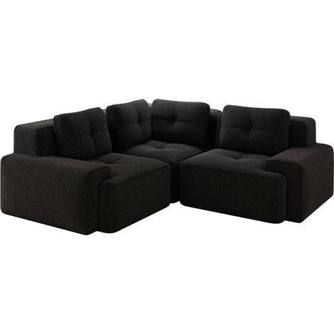 Sofá modular rinconero de corduroy negro sin montaje (1/5)