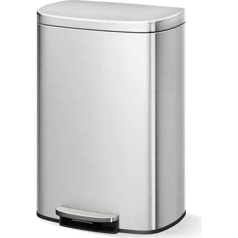 Poubelle à pédale 50L, Acier inoxydable, Couvercle à fermeture silencieuse, Idéal cuisine & bureau (1/5)