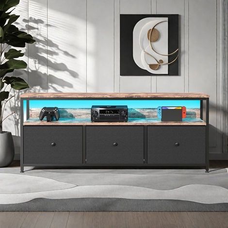 Salonbuffet - TANANT - Buffet mit LED - Schwarz - 1 Regal - 3 Schubladen