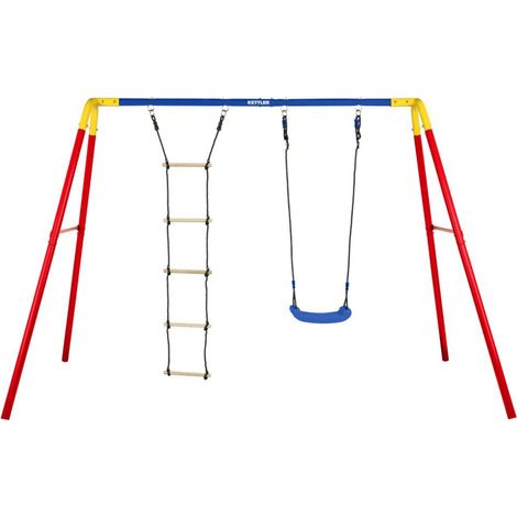Kettler Doppelschaukel "Combi" mit Strickleiter, rot / blau (1/5)