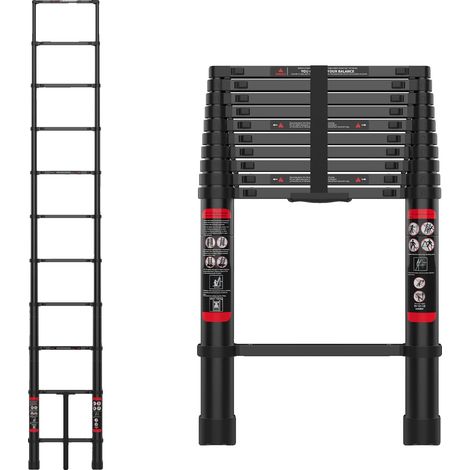 Échelle télescopique, construction en aluminium, capacité de charge de 330 lbs, 3.2M (1/2)