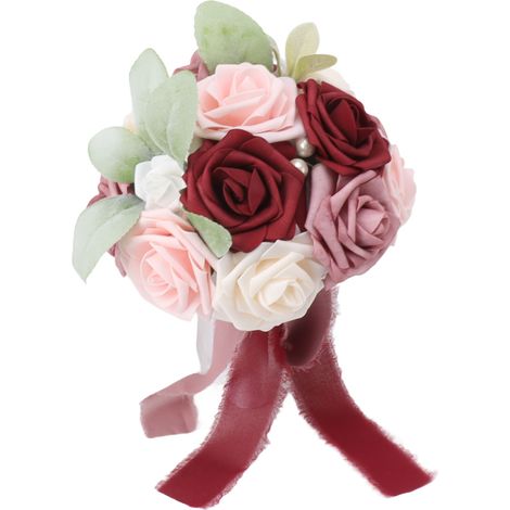 Bouquet de mariée aux couleurs vives, composé de fleurs romantiques et élégantes, fait main, idéal pour les fêtes, les bureaux, les boutiques, les jardins et les mariages. Dimensions : 26 x 20 cm (typ (1/5)