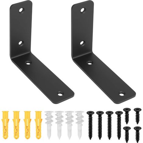 2 Pièces Équerre Étagère Murale Flottante Noire 125x100mm (1/5)