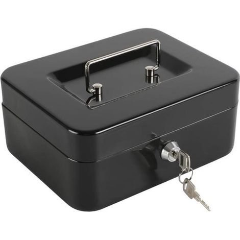 Coffre-fort verrouillable – Tirelire – Boîte de rangement ignifugée – Coffre-fort à clé – Organiseur de documents – Convient pour la maison, la voiture et le bureau – Métal/Noir (1/5)