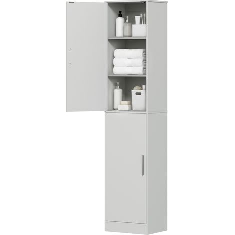 Colonne de salle de bain - HOMCOM - 6 niveaux - 2 portes et 4 étagères réglables - bois - 40 x 35 x 180 cm - vert (1/5)