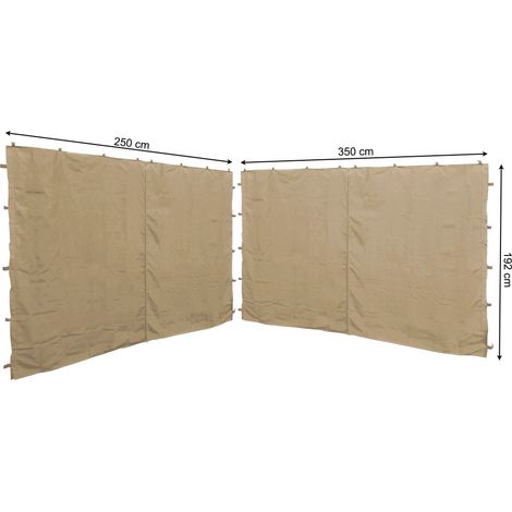 2 Seitenteile mit RV 250x192cm 350x192cm für Pavillon Nizza 3x4m Seitenwand Sand RAL 1001