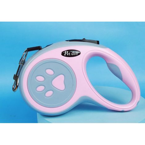 Laisse rétractable 5m compatible avec chats et animaux de compagnie rose petit/moyen (1/4)