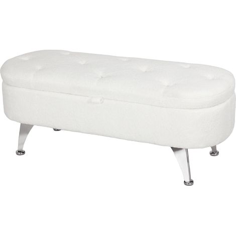 Banc de rangement blanc avec couvercle et pieds métalliques