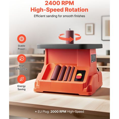Ponceuse à mandrin oscillante sur établi 2000 tr/min, 6 manchons 12.7–76.2 mm, course 16 mm, table fonte 390 x 415 mm, ébénisterie, bricolage, finition meuble (1/5)