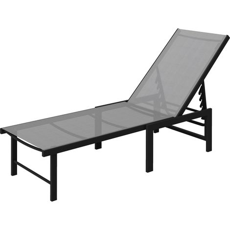 Chaise longue jardin extérieur chaise longue inclinable 5 positions réglables assise en textilène gris (1/5)