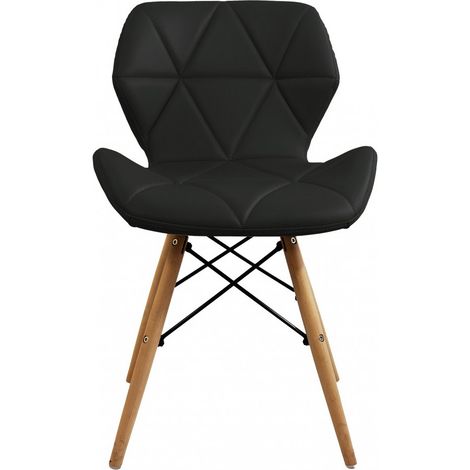 4 Sedie da Pranzo Nero con Gambe in Legno seduta in Ecopelle (1/4)