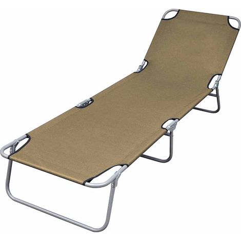Chaise longue pliable de jardin et plage avec dossier réglable en acier et tissu Oxford Taupe - PANGIVO (1/5)