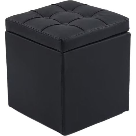 Pouf, Cube, Repose-Pieds – Dimensions: 30 x 30 x 35 cm (Noir) (1/2)