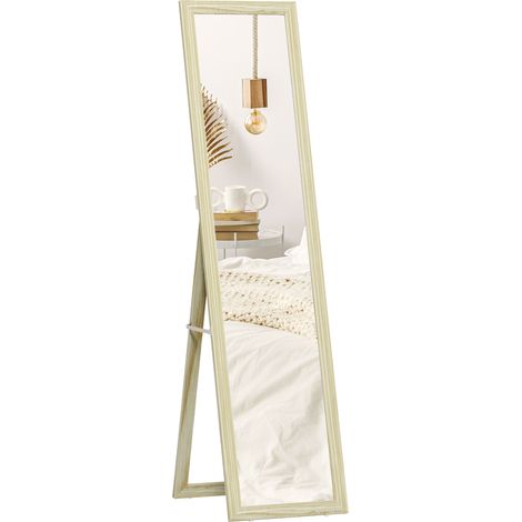Miroir sur Pied et Mural rectangulaire miroir de sol Pleine Longueur Dressing Chambre salon 37x37x154cm bois naturel