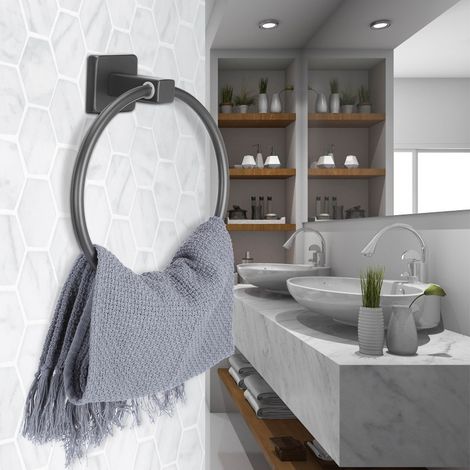1 porte-serviettes mural acier inoxydable gris 18x23,9 cm salle bain WC cuisine + 5 accessoires (1/5)