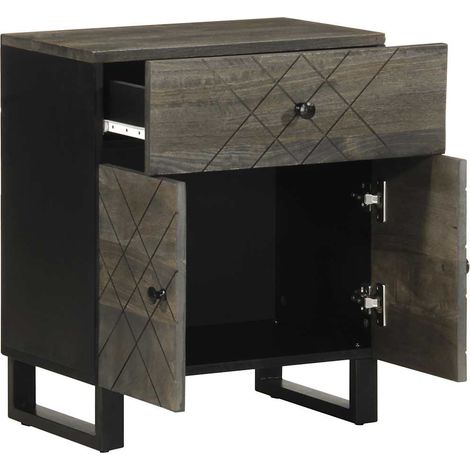 vidaXL Comodino Nero 50x33x60 cm in Legno Massello di Mango