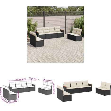 8-tlg. Garten-Sofagarnitur mit Kissen Schwarz Poly Rattan - Gartensofas - Outdoor Möbel - Gartenmöbel Set - Rattan Sofa - Lounge Set - Home & Living (1/3)