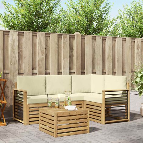 vidaXL Ensemble de canapés d'extérieur 5 pcs Blanc et crème Polyester