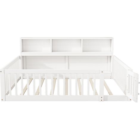 Cama banqueta 140 x 200 cm con almacenaje, madera de pino y MDF, blanca (1/5)
