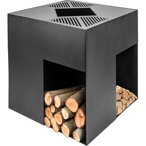 Barbecue a Legna 75x75x75 cm Giglio in Acciaio Nero Alta Temperatura (1/4)
