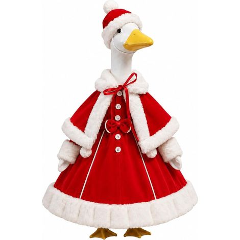 Disfraz de Navidad con vestido y capa para estatua de ganso de jardín, conjunto de 3 piezas que incluye vestido, capa y sombrero de la Sra. Claus. (1/4)