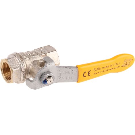 Robinet à boisseau sphérique haute pression en Laiton BSPP 3/8" Poignée Jaune 2 voies ( Prix pour 1 )